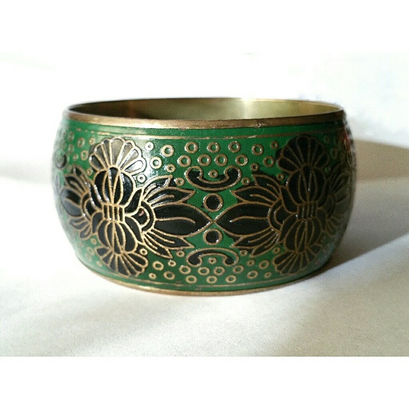 Vintage Art Deco floral enameled bangle bracelet - Picture 2 of 3